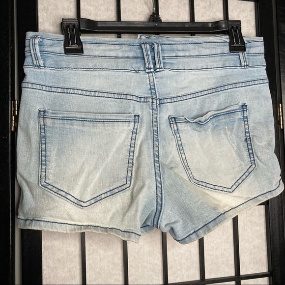 Blue Spice Distressed High Waist Button Denim Jean Shorts Blue Medium 5/6 - Picture 6 of 11